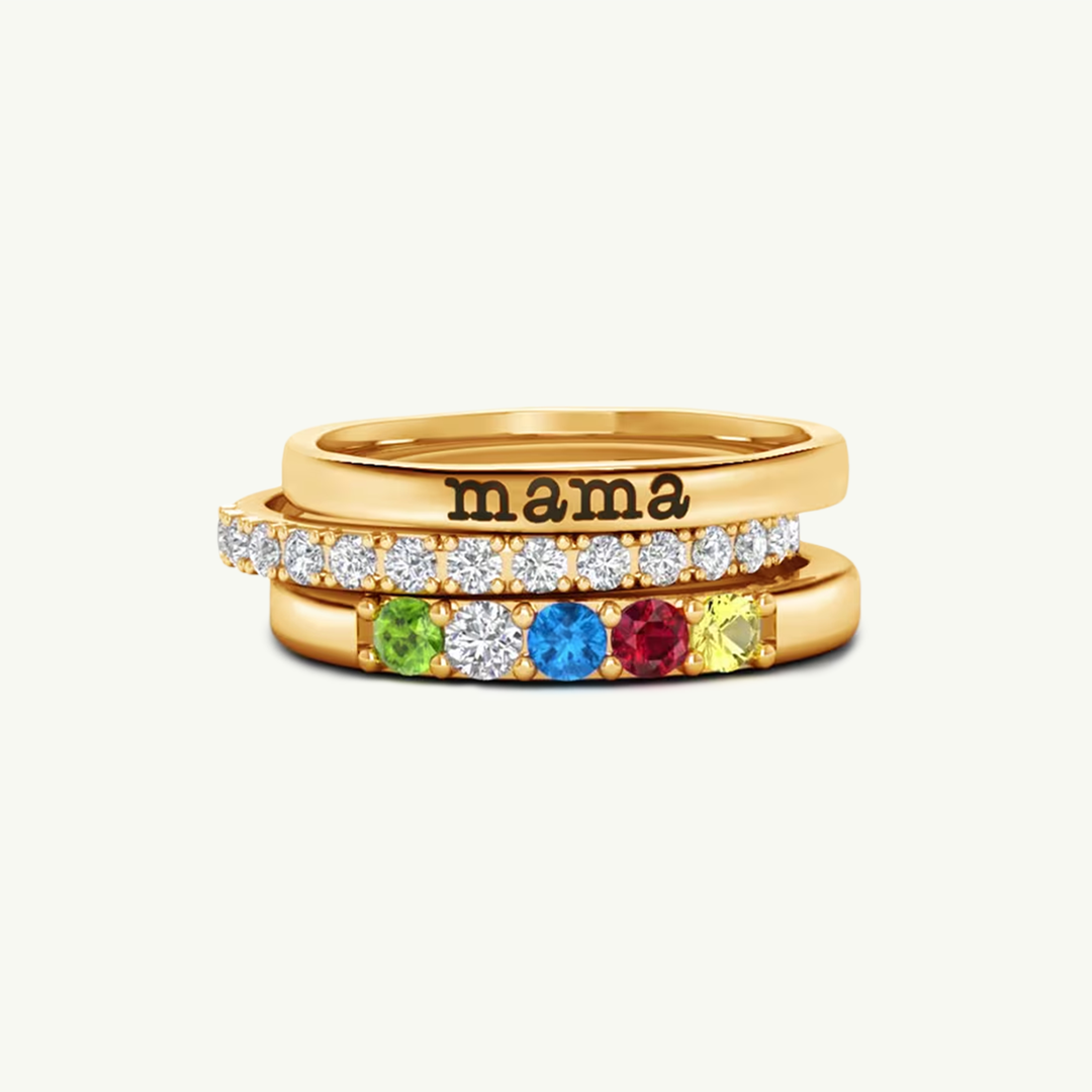 Anillos apilables personalizados con nombre y piedras de nacimiento