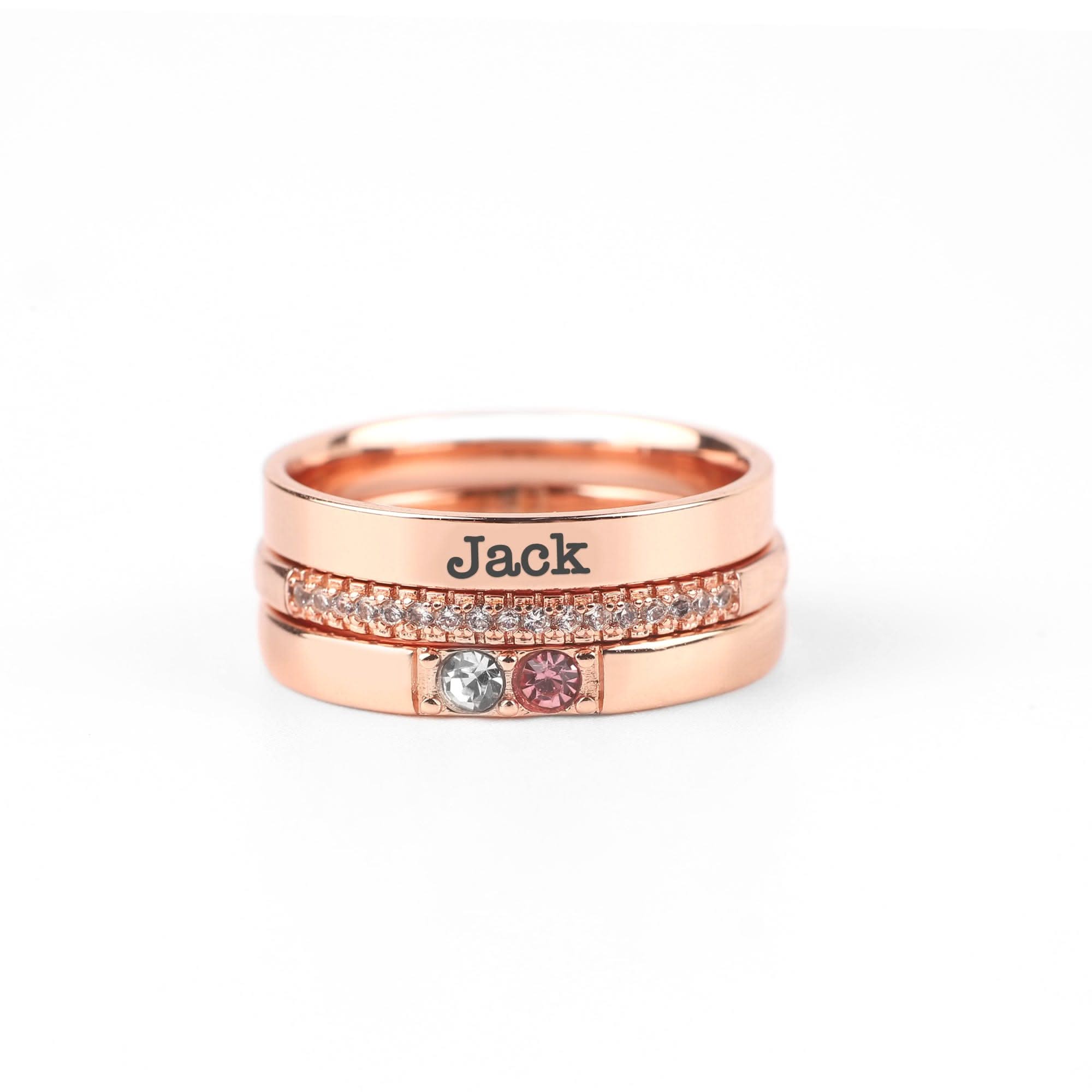 Anillos apilables personalizados con nombre y piedras de nacimiento