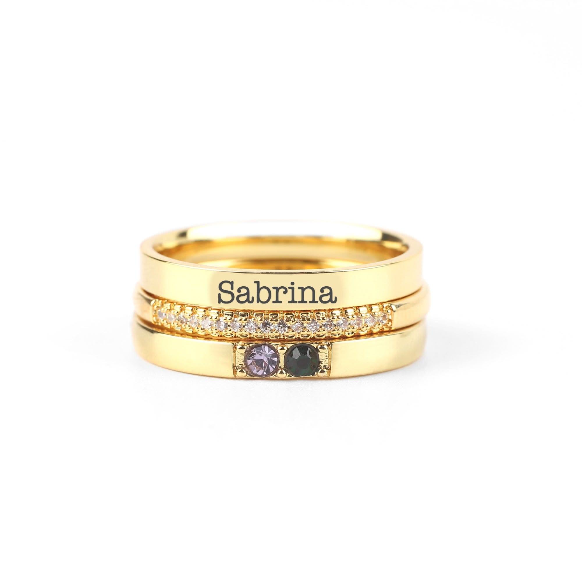 Anillos apilables personalizados con nombre y piedras de nacimiento