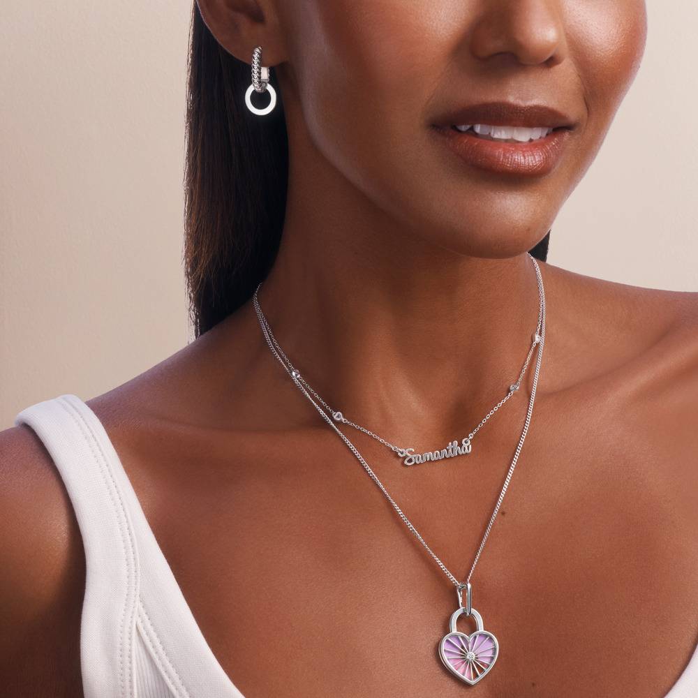 Amorette Collar Colgante con Foto y Diamante en Plata de Ley