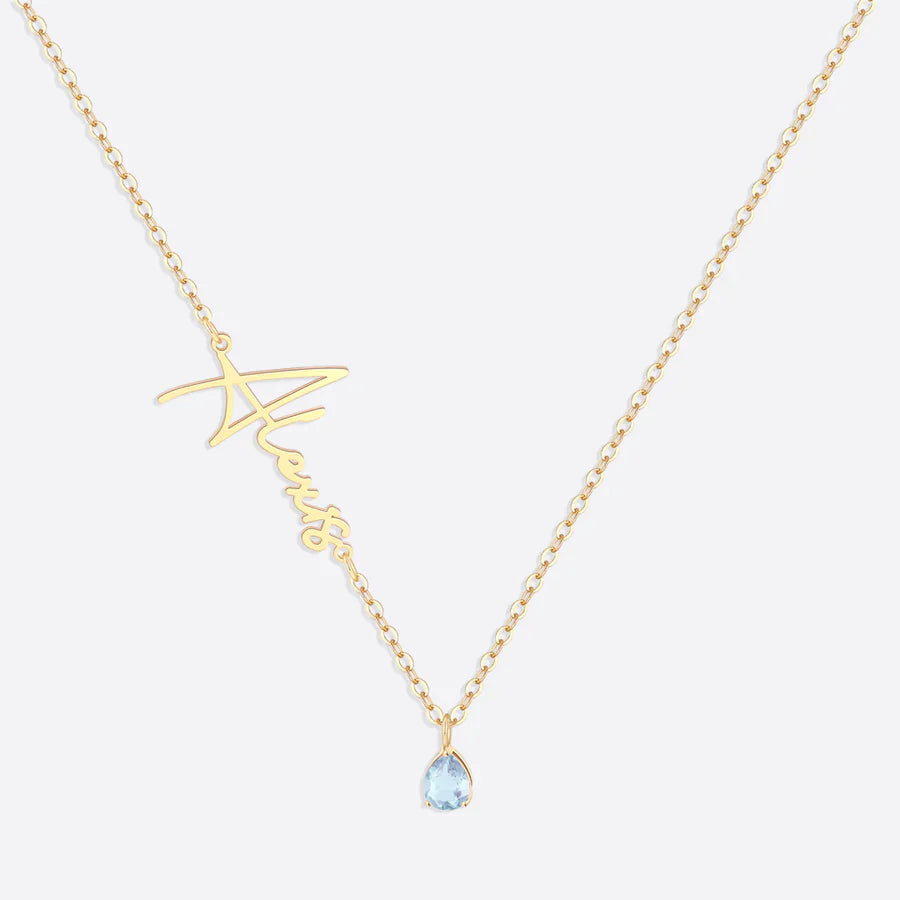 Collar con nombre de piedra de nacimiento hecho a mano