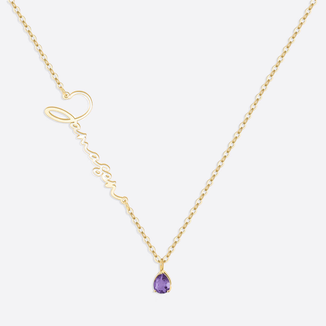 Collar con nombre de piedra de nacimiento hecho a mano