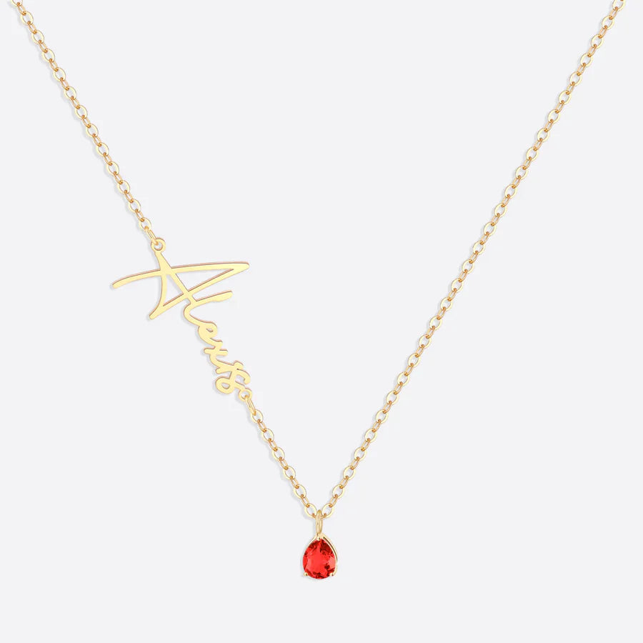 Collar con nombre de piedra de nacimiento hecho a mano