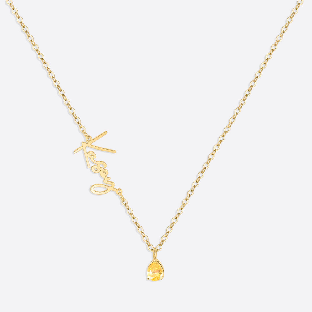 Collar con nombre de piedra de nacimiento hecho a mano