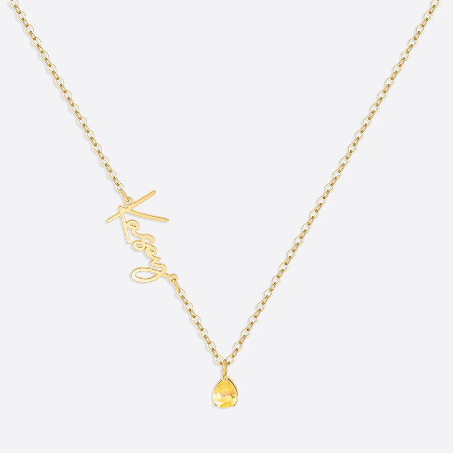 Collar con nombre de piedra de nacimiento hecho a mano