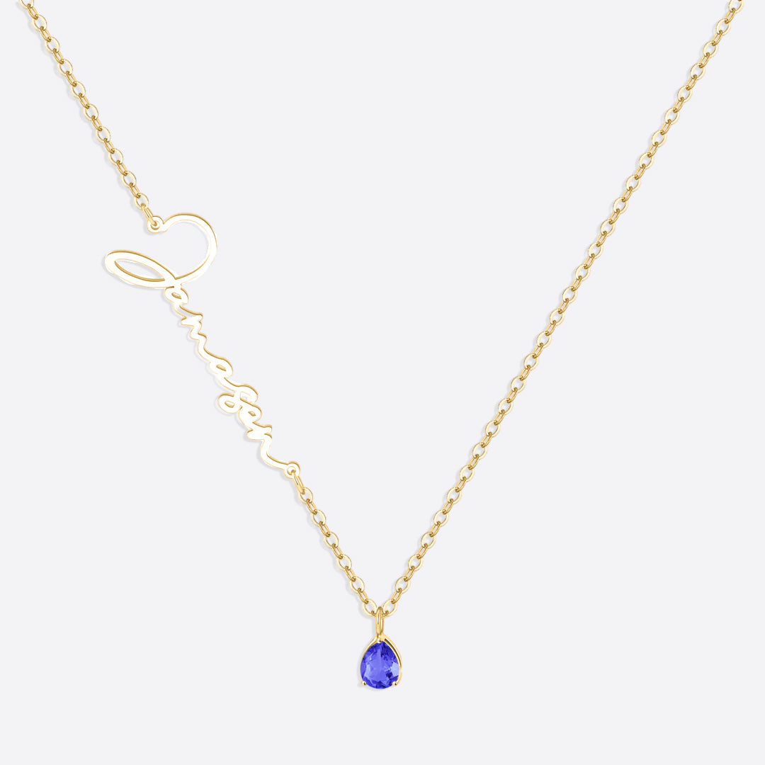 Collar con nombre de piedra de nacimiento hecho a mano