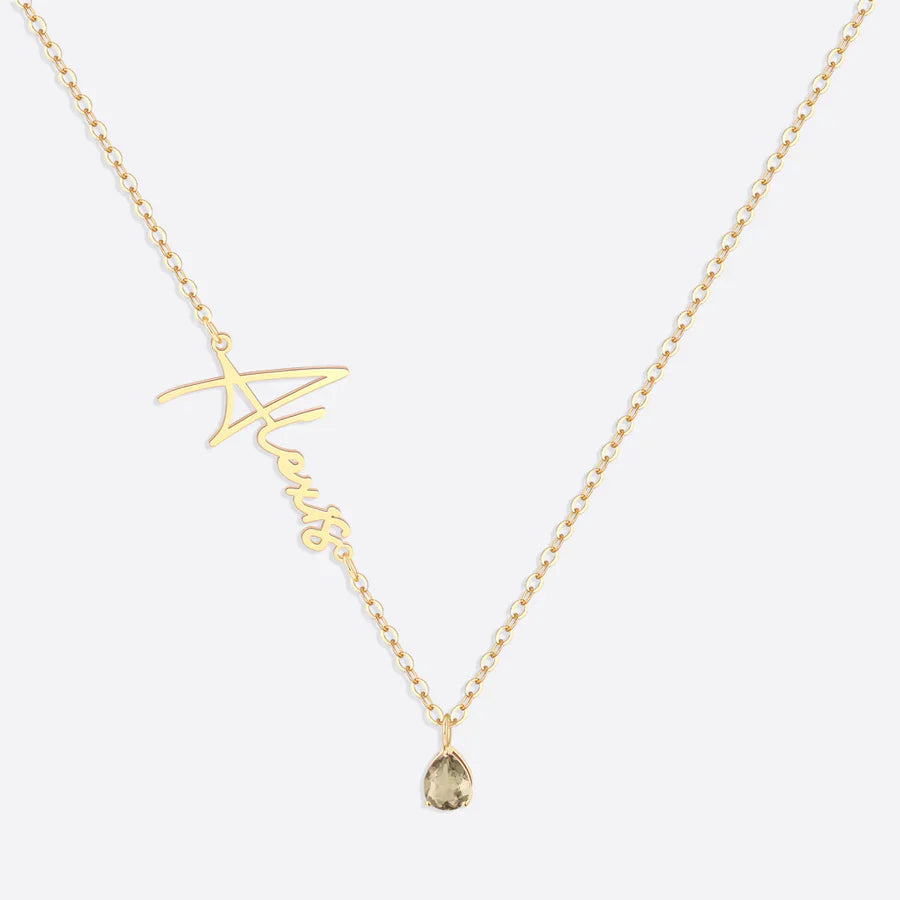 Collar con nombre de piedra de nacimiento hecho a mano