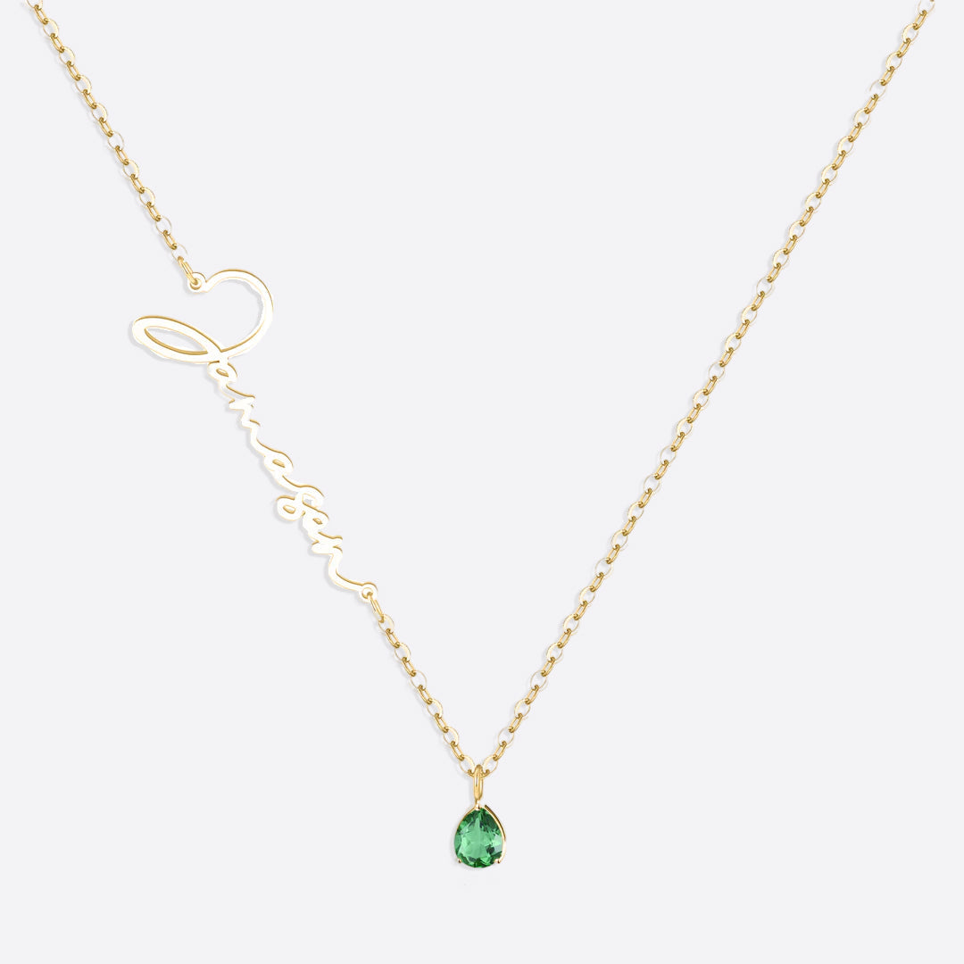 Collar con nombre de piedra de nacimiento hecho a mano
