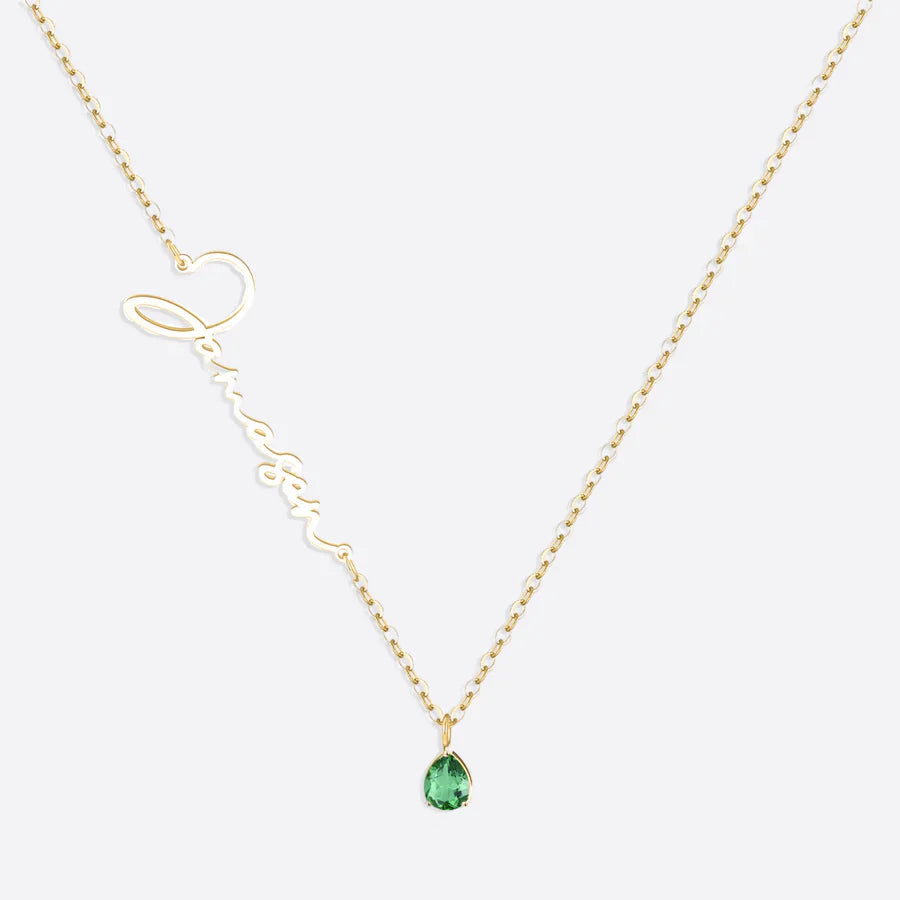 Collar con nombre de piedra de nacimiento hecho a mano
