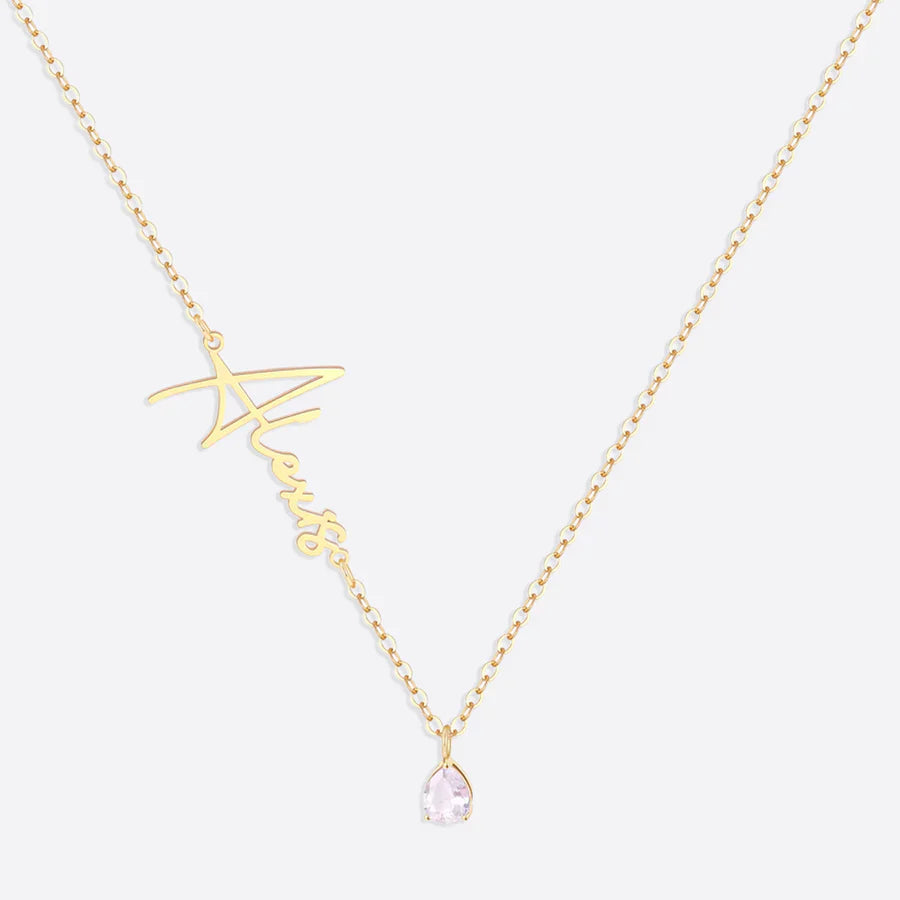 Collar con nombre de piedra de nacimiento hecho a mano