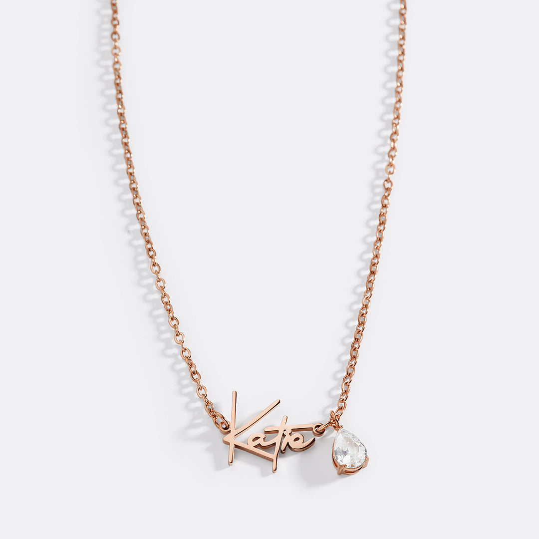 Collar con nombre de piedra de nacimiento hecho a mano