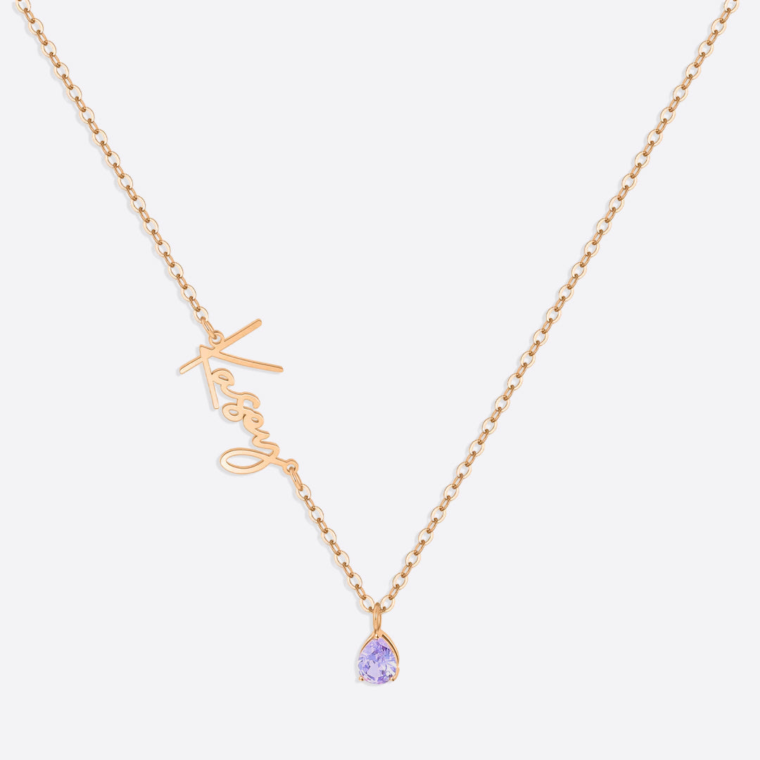 Collar con nombre de piedra de nacimiento hecho a mano