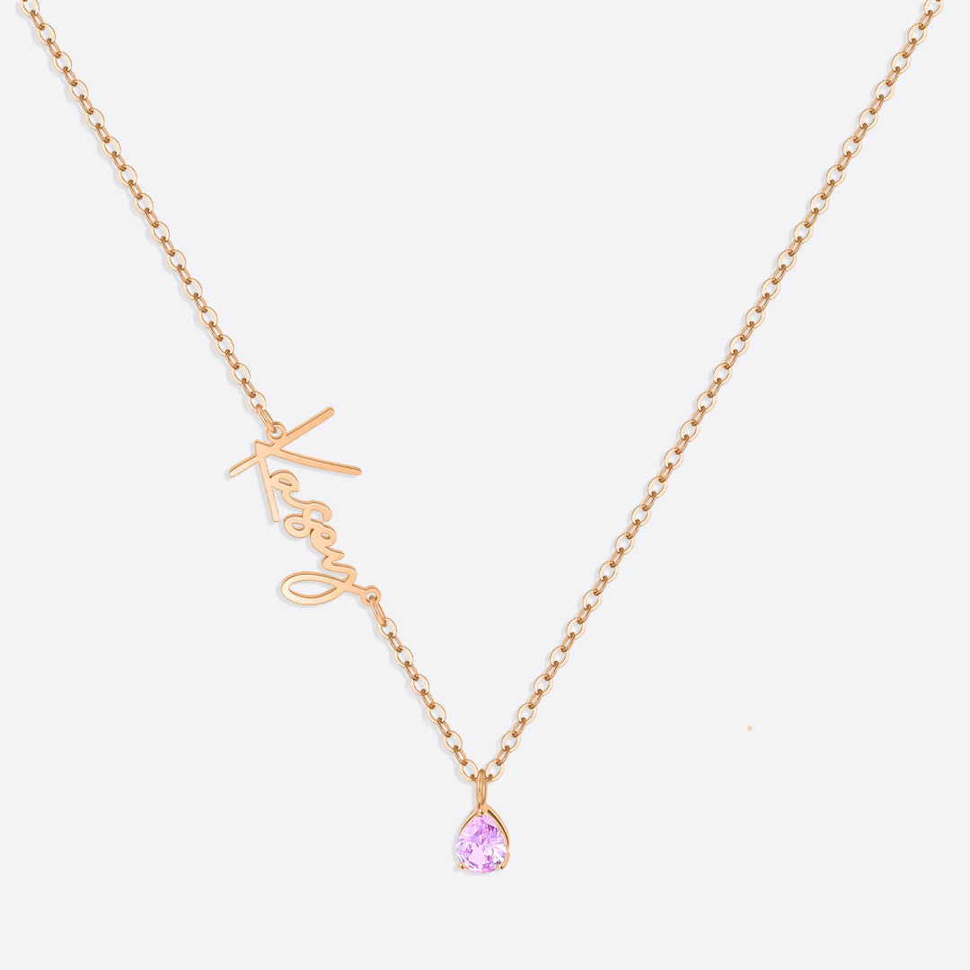 Collar con nombre de piedra de nacimiento hecho a mano