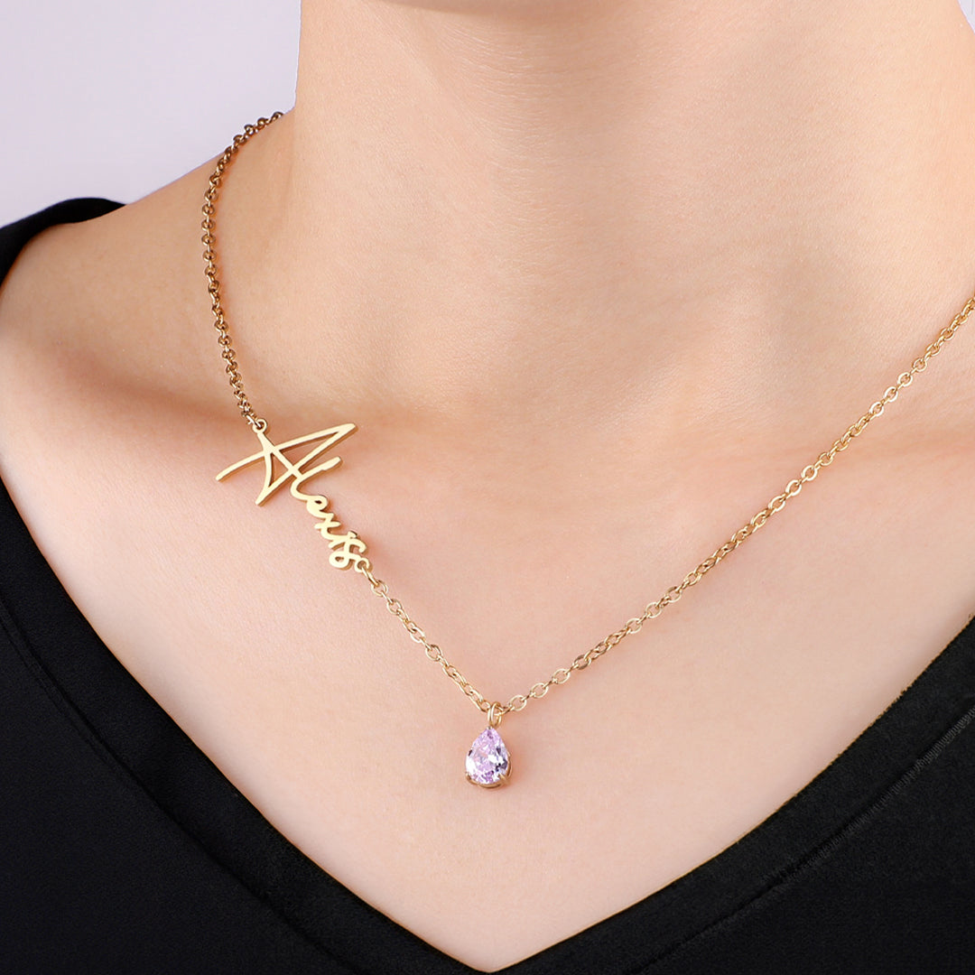 Collar con nombre de piedra de nacimiento hecho a mano