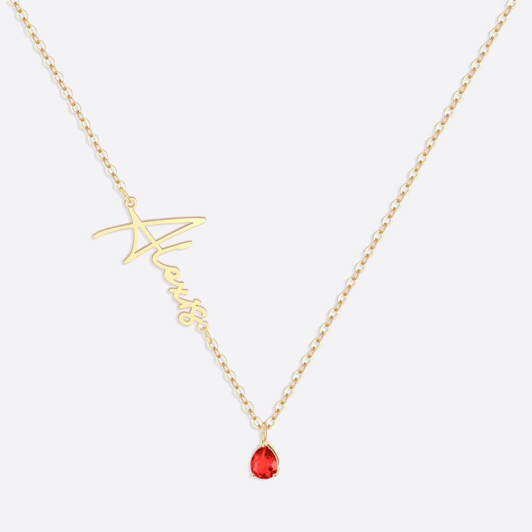 Collar con nombre de piedra de nacimiento hecho a mano