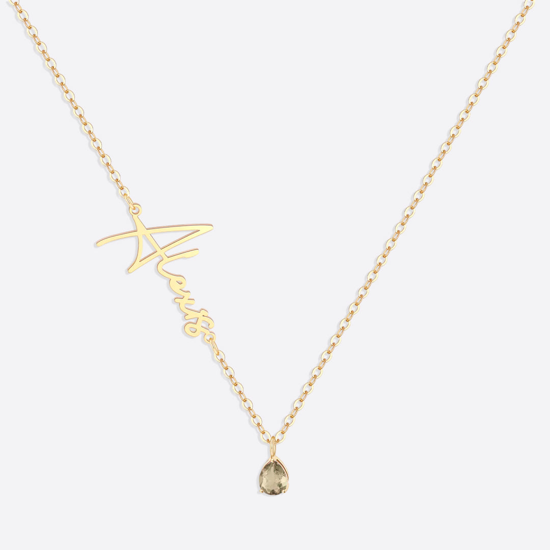 Collar con nombre de piedra de nacimiento hecho a mano