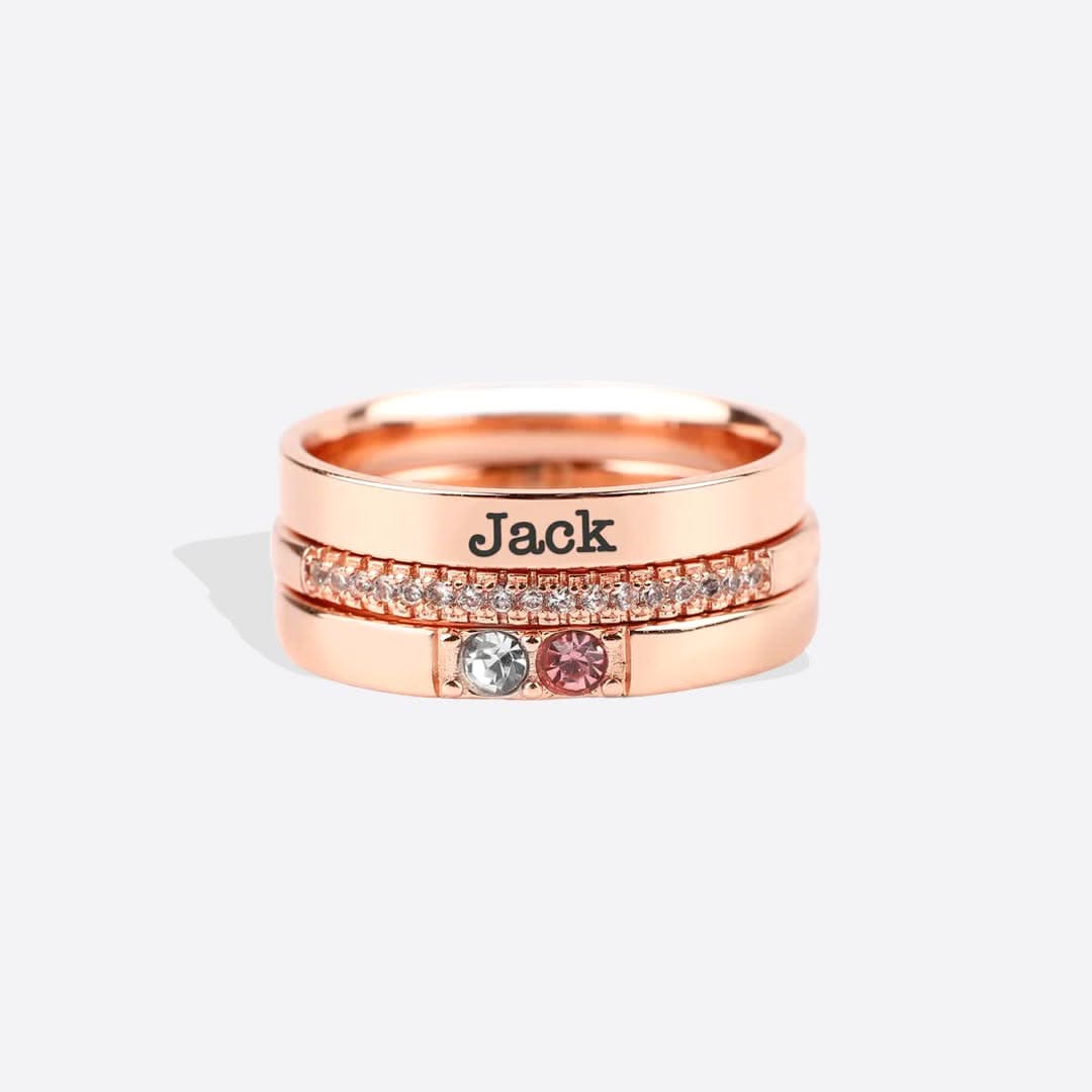 Anillos apilables personalizados con nombre y piedras de nacimiento