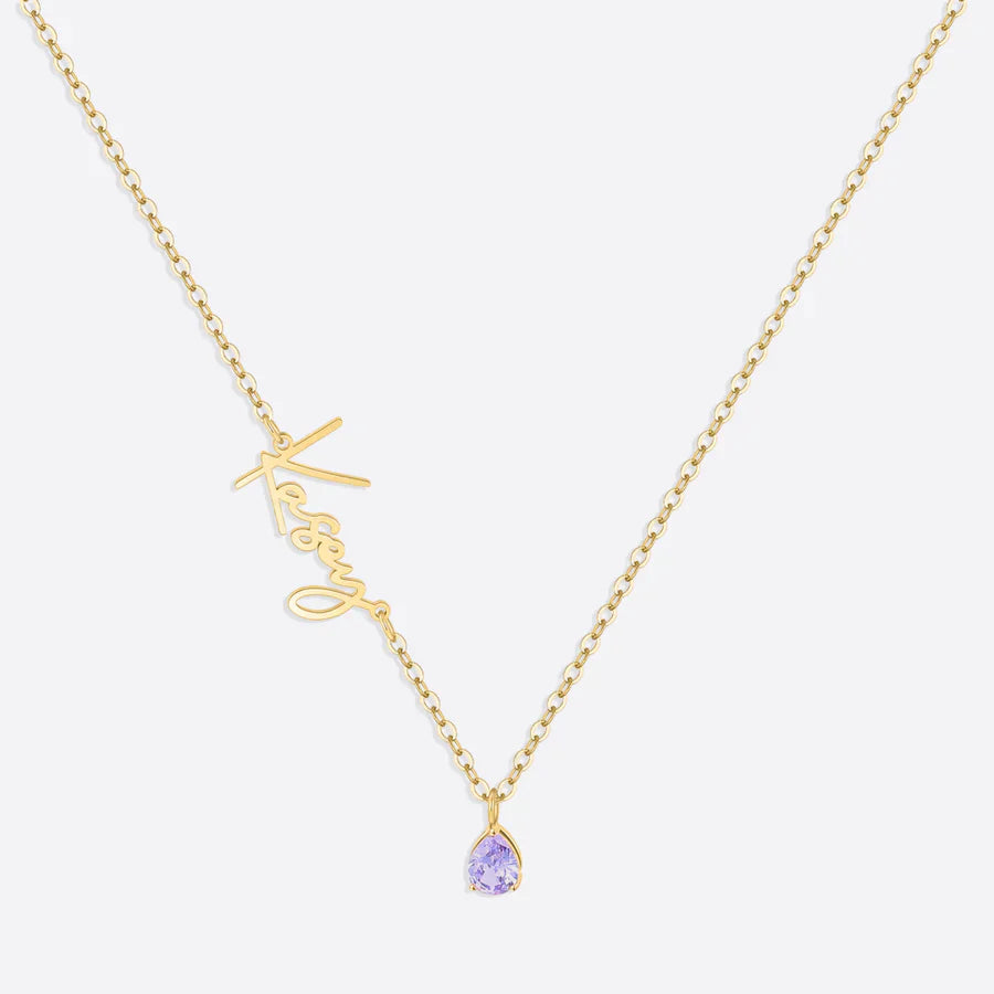 Collar con nombre de piedra de nacimiento hecho a mano