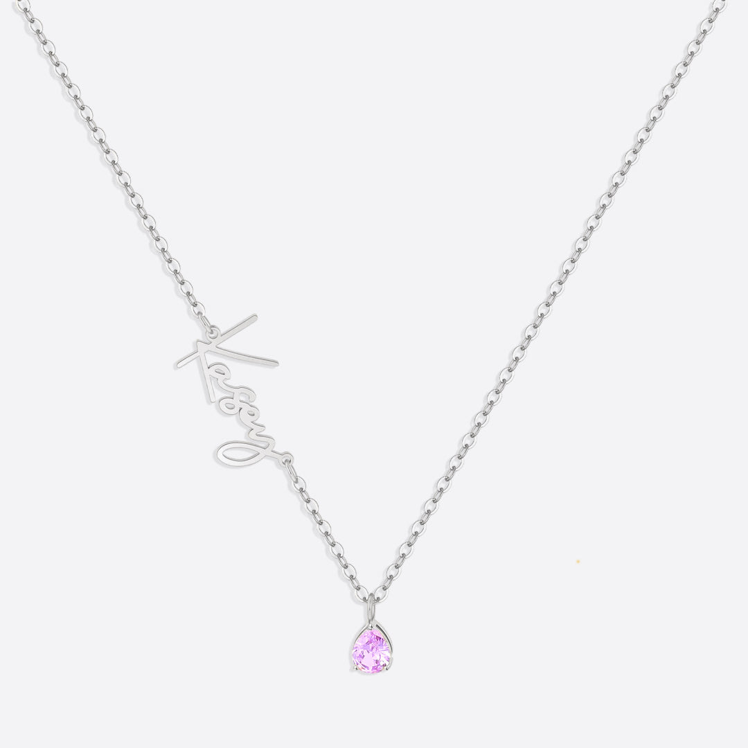 Collar con nombre de piedra de nacimiento hecho a mano