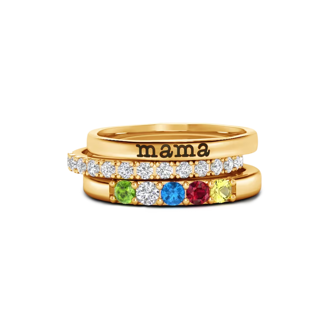 Anillos apilables personalizados con nombre y piedras de nacimiento