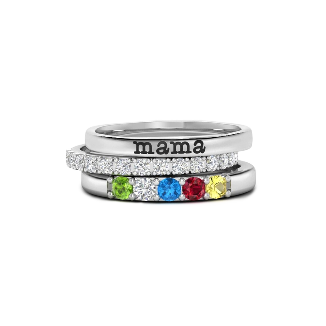 Anillos apilables personalizados con nombre y piedras de nacimiento