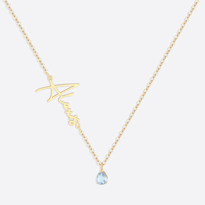 Collar con nombre de piedra de nacimiento hecho a mano