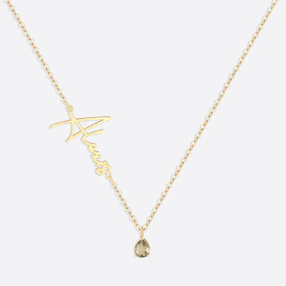 Collar con nombre de piedra de nacimiento hecho a mano