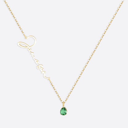 Collar con nombre de piedra de nacimiento hecho a mano