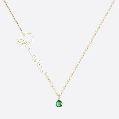 Collar con nombre de piedra de nacimiento hecho a mano