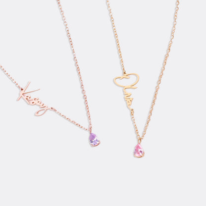 Collar con nombre de piedra de nacimiento hecho a mano