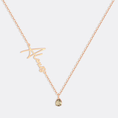 Collar con nombre de piedra de nacimiento hecho a mano