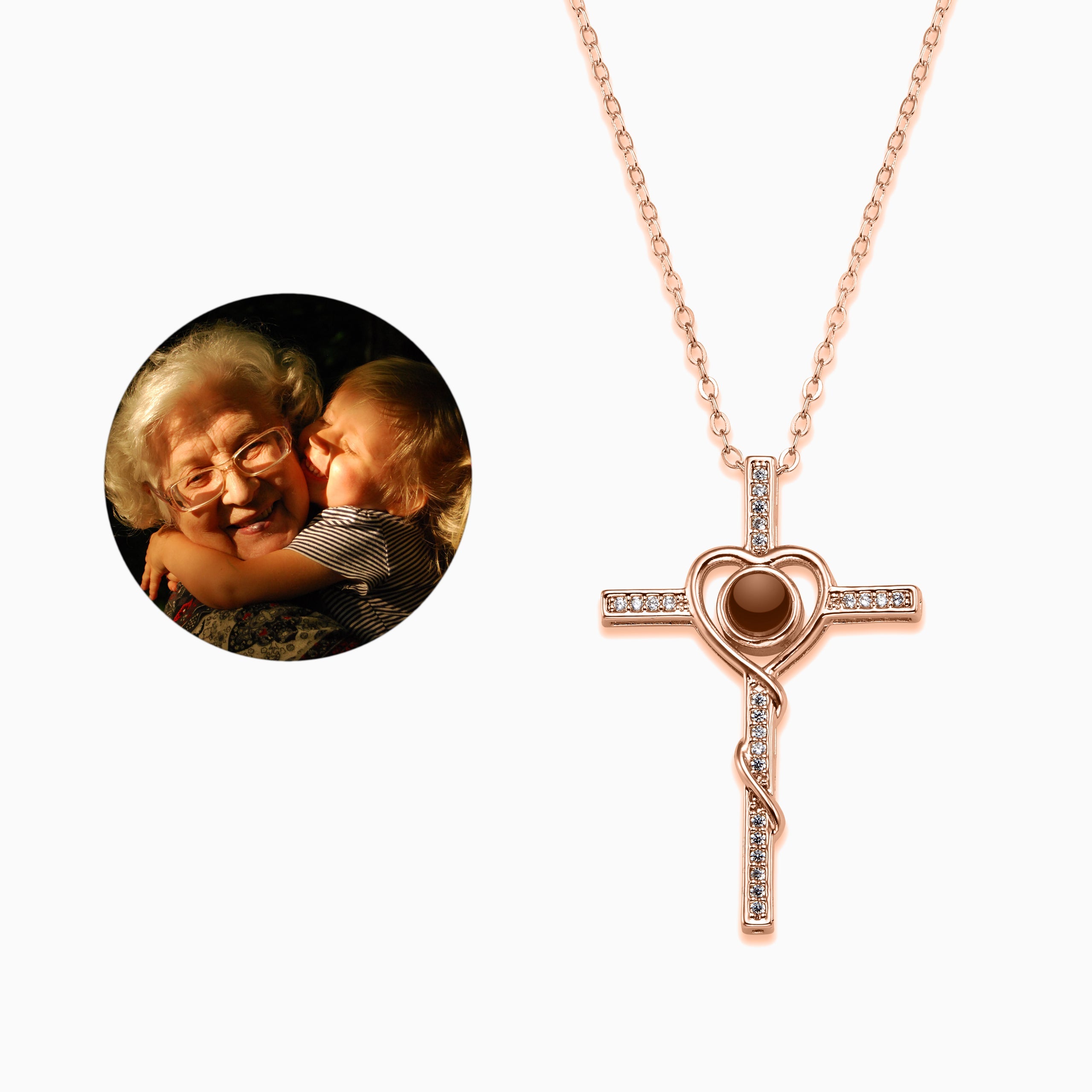 Collar con foto de corazón y cruz