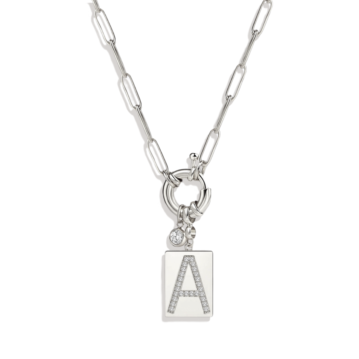 Collar con colgante de inicial pavé y cadena con clip