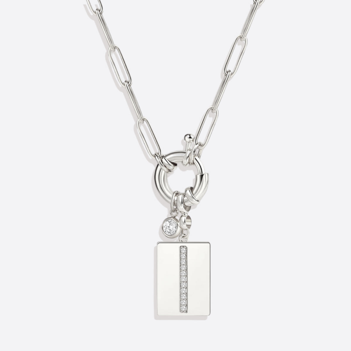Collar con colgante de inicial pavé y cadena con clip