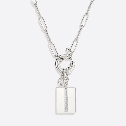Collar con colgante de inicial pavé y cadena con clip