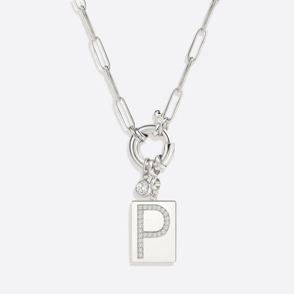 Collar con colgante de inicial pavé y cadena con clip