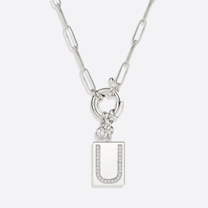 Collar con colgante de inicial pavé y cadena con clip