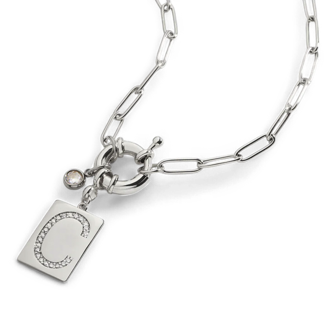 Collar con colgante de inicial pavé y cadena con clip