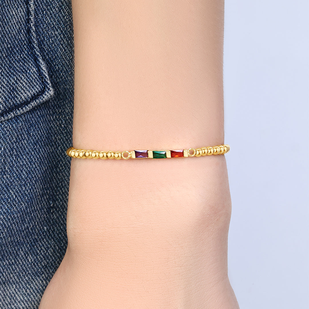 Personalized Baguette Birthstone Beaded Bracelet