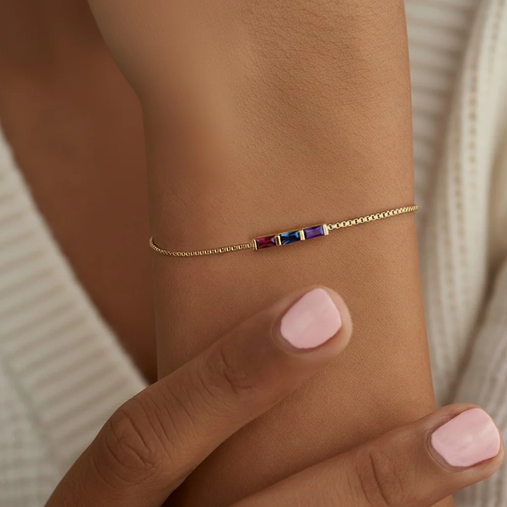 Pulsera arcoíris con piedra de nacimiento